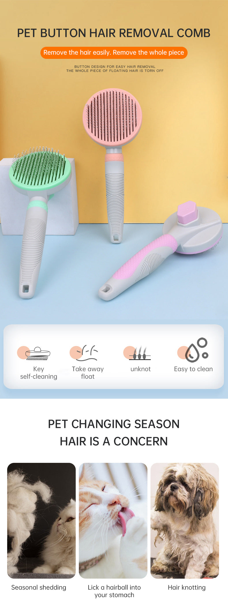 Self-Cleaning Slicker Brush for Dogs & Cats – Easy Grooming Tool