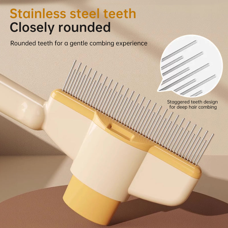 Pet grooming brush hair release button