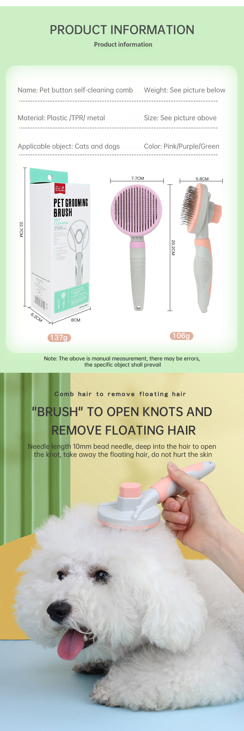 Self-Cleaning Slicker Brush for Dogs & Cats – Easy Grooming Tool